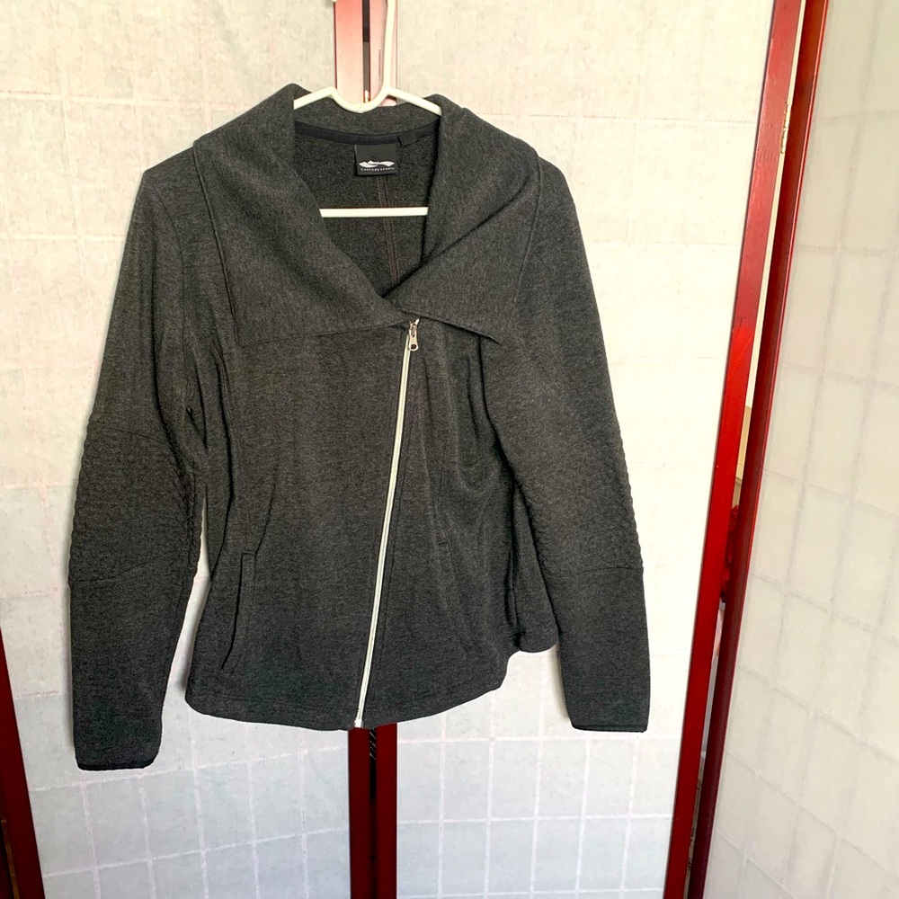 Cascade Sport Gray Fleece Jacket Full Diagonal Zip Double Breasted Collared, M